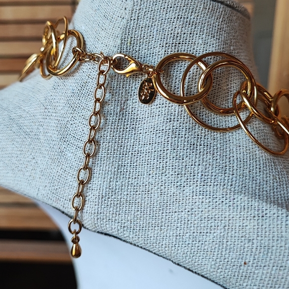 Joan Rivers Gold Tone Double Circles LING Chain Necklace NWOT Layering Signed - Picture 5 of 8